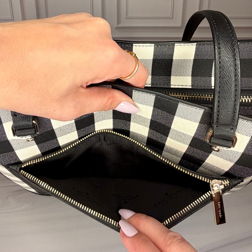 Kate Spade New York Black & White Gingham Zip Tote Bag | Like New Condition - Picture 7 of 11